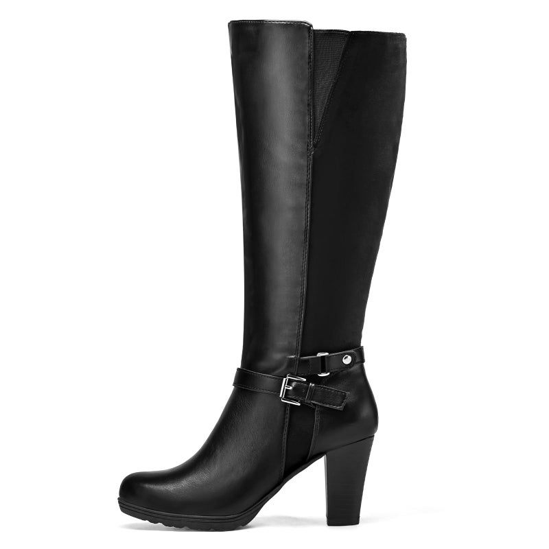 mysoft Women's Knee High Boots Chunky Heel Boots with Zipper - Image 1